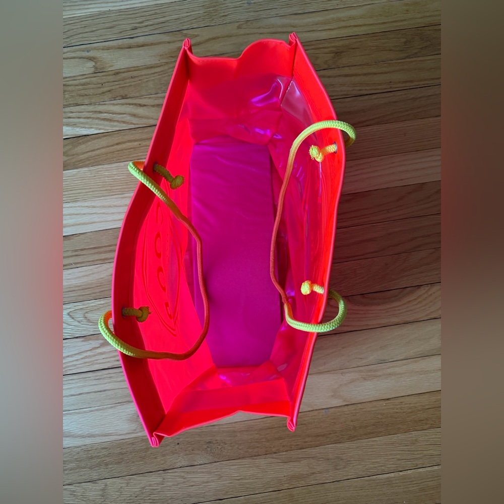 Scoop NYC Neon Pink Plastic Tote with Yellow Handles - Picture 2 of 2